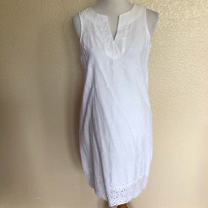 New Laura Scott White Sleeveless Eyelet Shift Dress Size 4P